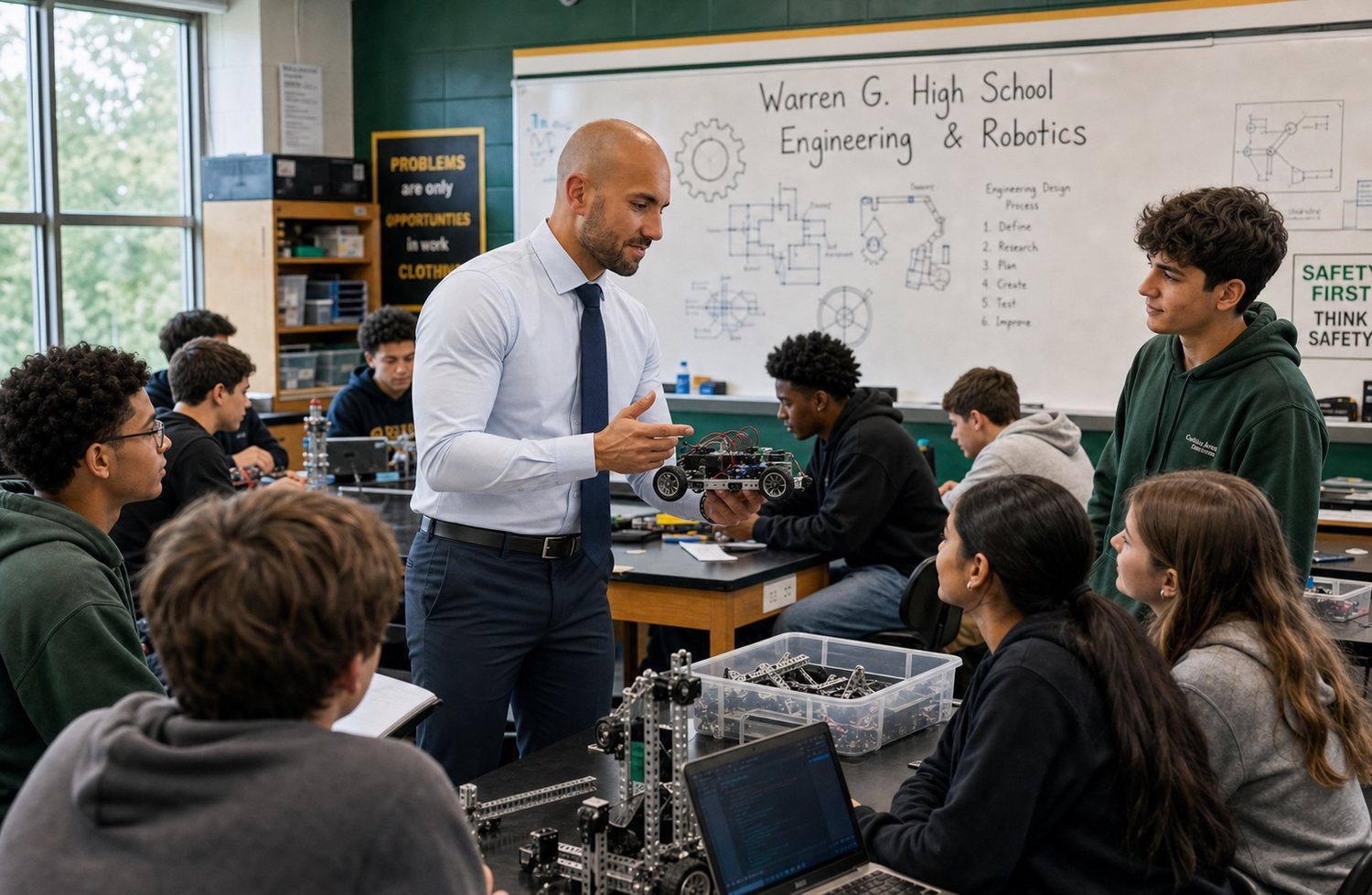 Gregory Morgan teaching a high-school engineering and technology class